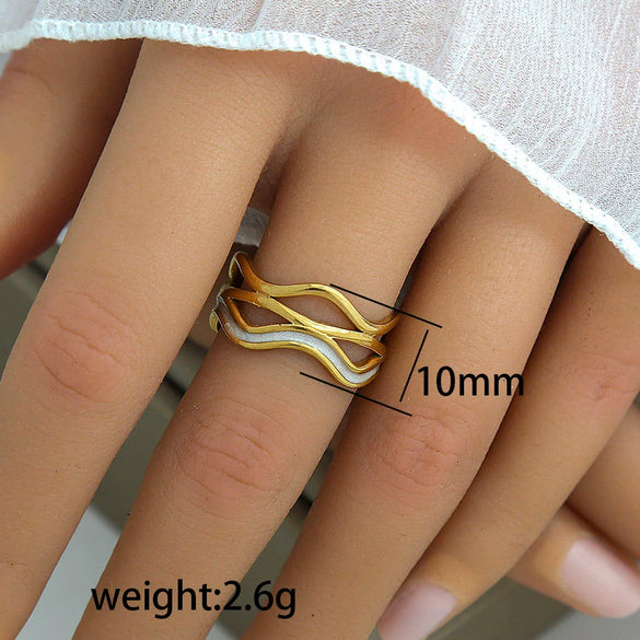 Titanium Steel Stainless Steel Geometric Round Ring With Black And White Enamel Real Gold Plating Retro Opening Nonfading Oil Dripping For Women