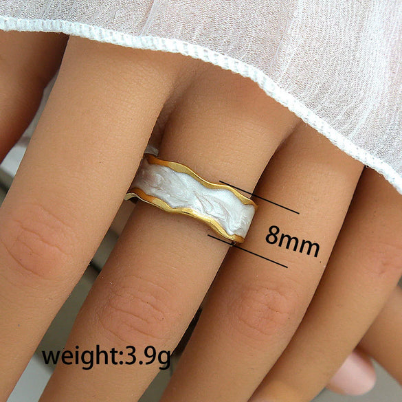 Titanium Steel Stainless Steel Geometric Round Ring With Black And White Enamel Real Gold Plating Retro Opening Nonfading Oil Dripping For Women