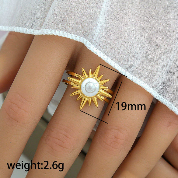 Titanium Steel Stainless Steel Geometric Round Ring With Black And White Enamel Real Gold Plating Retro Opening Nonfading Oil Dripping For Women