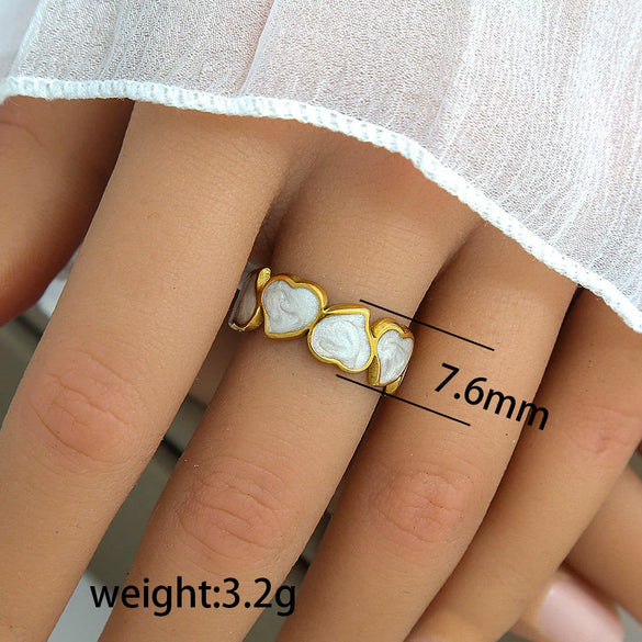 Titanium Steel Stainless Steel Geometric Round Ring With Black And White Enamel Real Gold Plating Retro Opening Nonfading Oil Dripping For Women