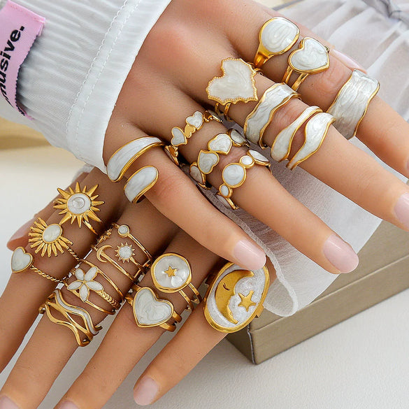 Titanium Steel Stainless Steel Geometric Round Ring With Black And White Enamel Real Gold Plating Retro Opening Nonfading Oil Dripping For Women