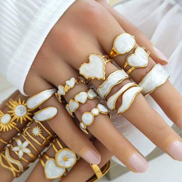 Titanium Steel Stainless Steel Geometric Round Ring With Black And White Enamel Real Gold Plating Retro Opening Nonfading Oil Dripping For Women