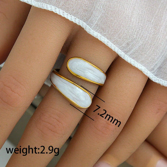 Titanium Steel Stainless Steel Geometric Round Ring With Black And White Enamel Real Gold Plating Retro Opening Nonfading Oil Dripping For Women