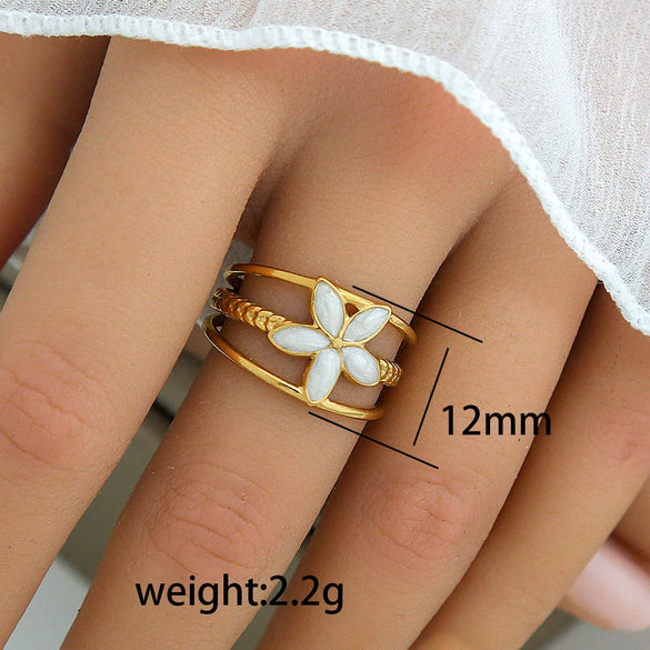 Titanium Steel Stainless Steel Geometric Round Ring With Black And White Enamel Real Gold Plating Retro Opening Nonfading Oil Dripping For Women