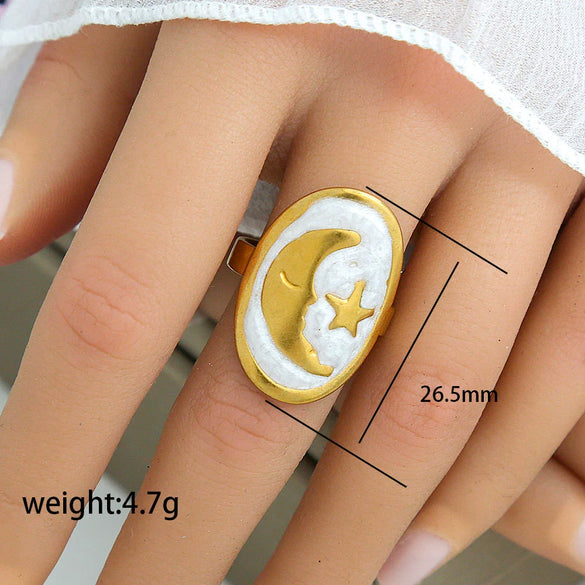 Titanium Steel Stainless Steel Geometric Round Ring With Black And White Enamel Real Gold Plating Retro Opening Nonfading Oil Dripping For Women