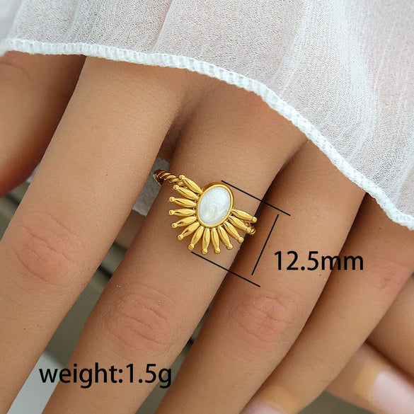 Titanium Steel Stainless Steel Geometric Round Ring With Black And White Enamel Real Gold Plating Retro Opening Nonfading Oil Dripping For Women