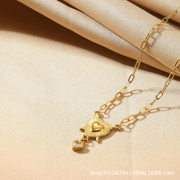 Titanium Steel Stainless Steel Heart Shaped Necklace With Zircon Insect Geometric Pattern And Diamond Design