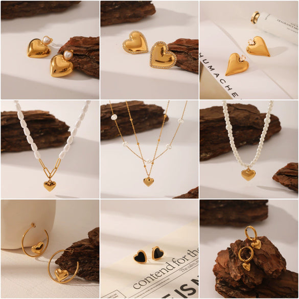Titanium Steel Stainless Steel Imitation Pearl Love Heartshaped Jewelry Set With Pearls And Vacuum Plated Featuring Love Water Drop And Bell Patterns