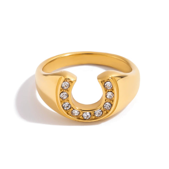 Titanium Steel Stainless Steel Ushaped Electroplated Zircon Ring Niche Design Sports Style Geometric