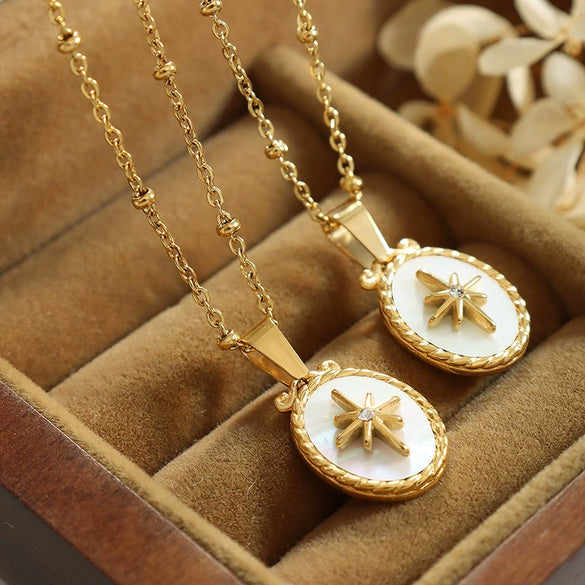 316L Stainless Steel Star Inlaid Zircon Pendant Necklace And Earrings Jewelry Set For Women With Electroplating