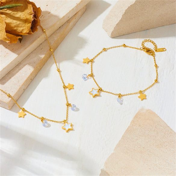 Titanium Steel Star Love Water Drops Bell Necklace Bracelet Earrings Jewelry Set