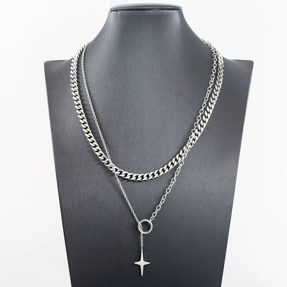Titanium Steel Star Pendant Clavicle Chain Unisex Cuban Chain Style