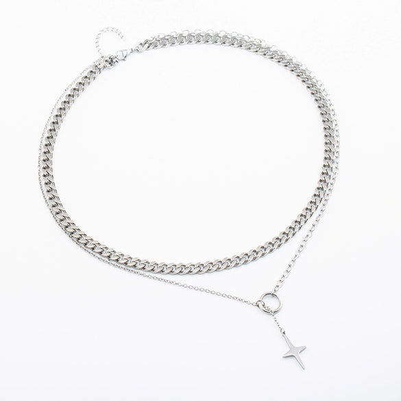 Titanium Steel Star Pendant Clavicle Chain Unisex Cuban Chain Style