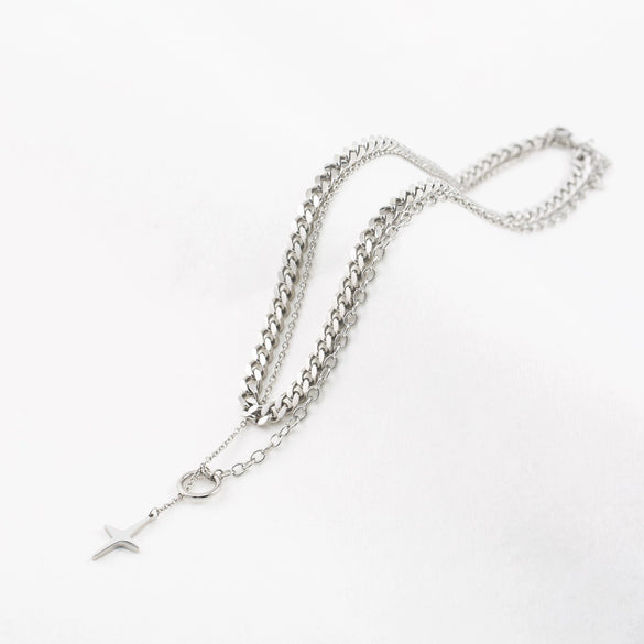 Titanium Steel Star Pendant Clavicle Chain Unisex Cuban Chain Style