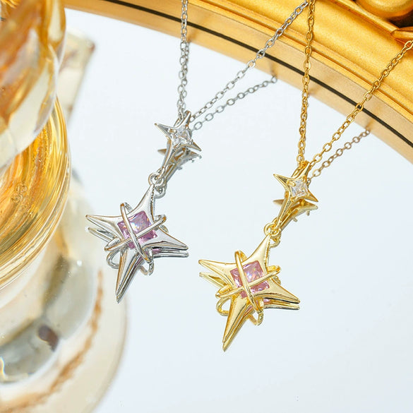 Titanium Steel Star Pendant Necklace Electroplated Personality Style
