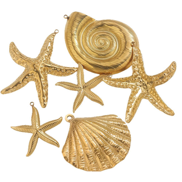 Titanium Steel Starfish Conch Pendant Necklace Accessories Electroplating