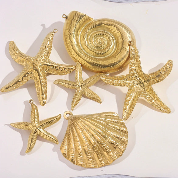 Titanium Steel Starfish Conch Pendant Necklace Accessories Electroplating