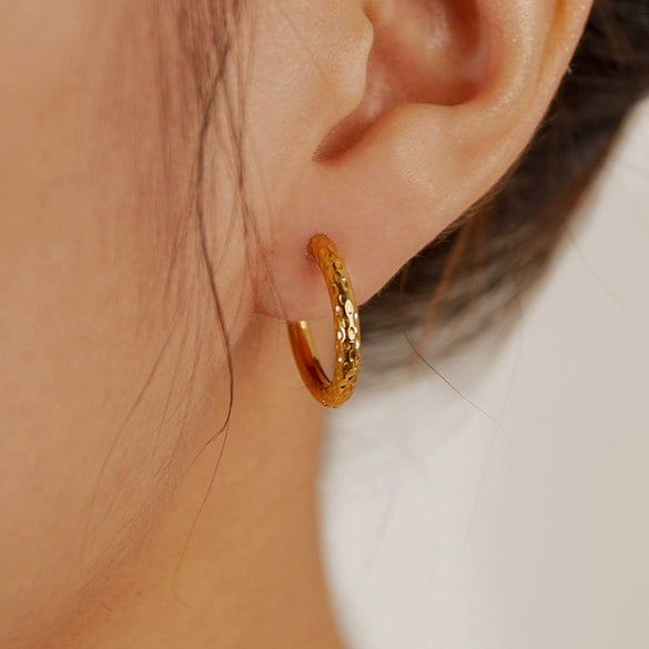 Titanium Steel Starshaped Geometric Style Hammered And Polished Women's Earrings