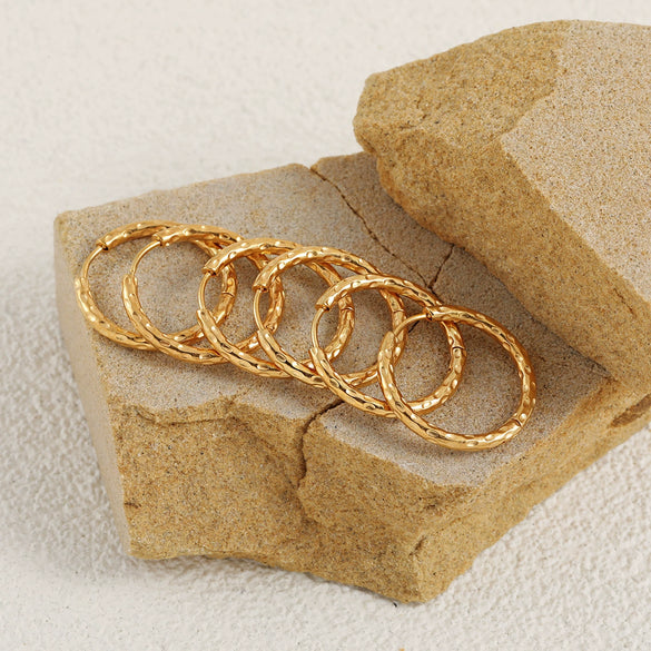 Titanium Steel Starshaped Geometric Style Hammered And Polished Women's Earrings