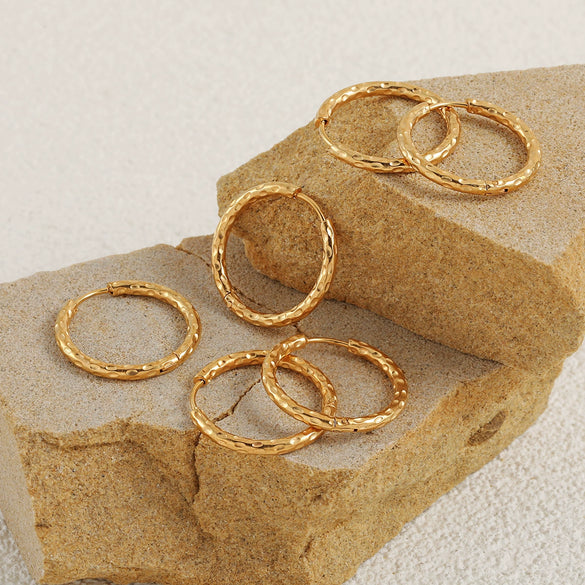 Titanium Steel Starshaped Geometric Style Hammered And Polished Women's Earrings