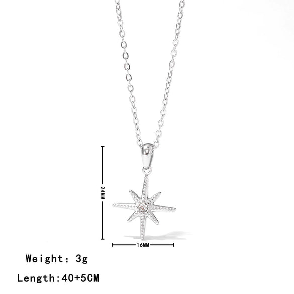 Titanium Steel Starshaped Pendant Necklace With Inlaid Zircon Electroplated Minimalist Geometric Style
