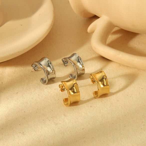 Titanium Steel Stud Earrings Geometric Cshaped Electroplated Fashion Style