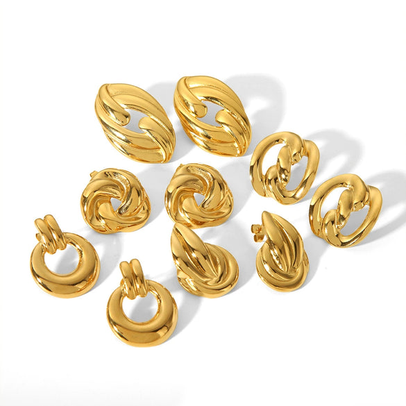Titanium Steel Stud Earrings Geometric Style 18K Gold Twist Electroplated