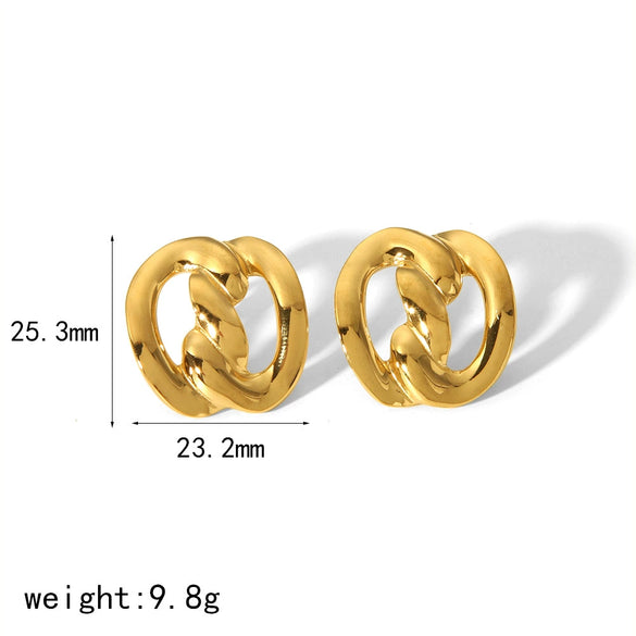 Titanium Steel Stud Earrings Geometric Style 18K Gold Twist Electroplated