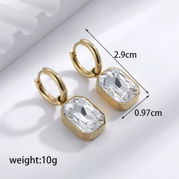 Titanium Steel Sugar Cube Zircon Geometric Style Earrings