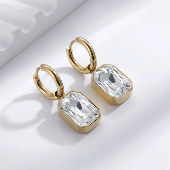 Titanium Steel Sugar Cube Zircon Geometric Style Earrings