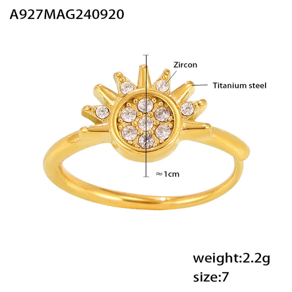 316L Stainless Steel Sun And Moon Zircon Ring With Geometric Pattern Electroplated Stylish Women's Tail Ring
