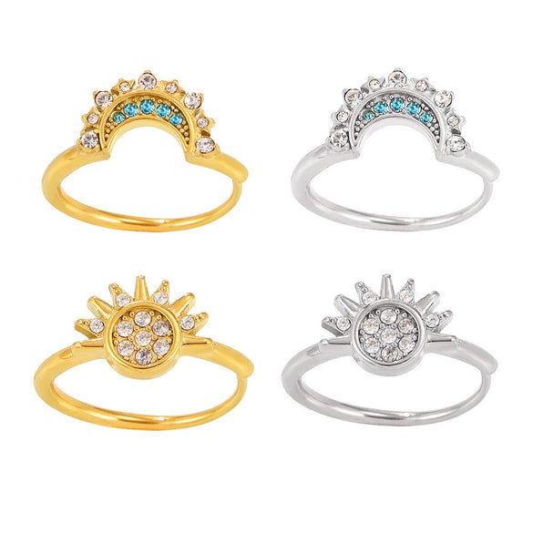 316L Stainless Steel Sun And Moon Zircon Ring With Geometric Pattern Electroplated Stylish Women's Tail Ring