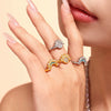 316L Stainless Steel Sun And Moon Zircon Ring With Geometric Pattern Electroplated Stylish Women's Tail Ring