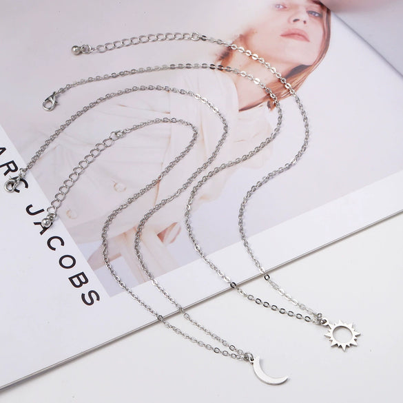 Titanium Steel Sun Moon Couple Necklace Electroplated