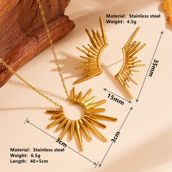 Titanium Steel Sunflower Love Drops Bell Pattern Necklace Earrings Set