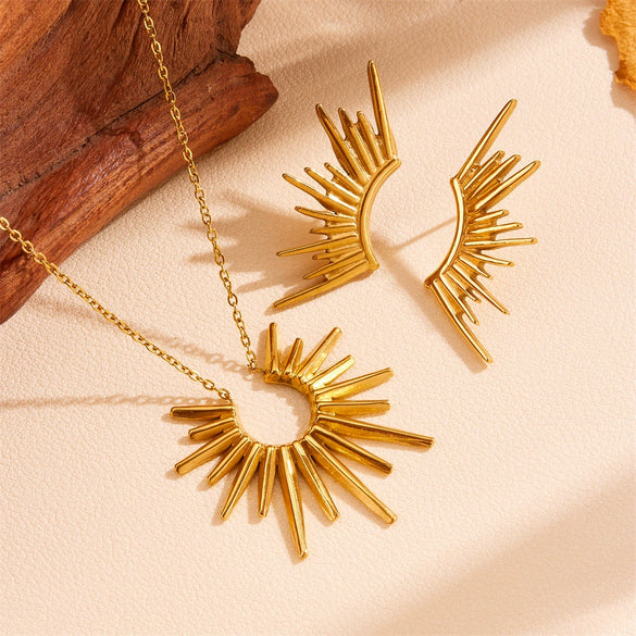 Titanium Steel Sunflower Love Drops Bell Pattern Necklace Earrings Set