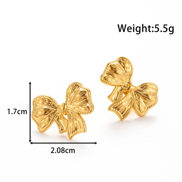 Titanium Steel Sweet Bow Heart Shape Light Luxury Earrings With Electroplating