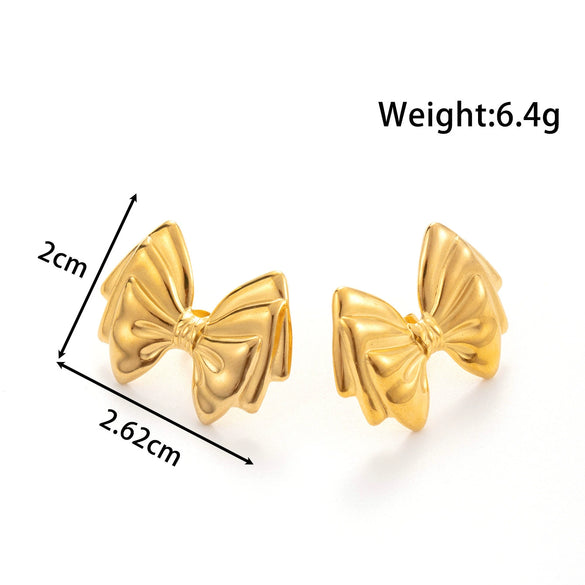 Titanium Steel Sweet Bow Heart Shape Light Luxury Earrings With Electroplating