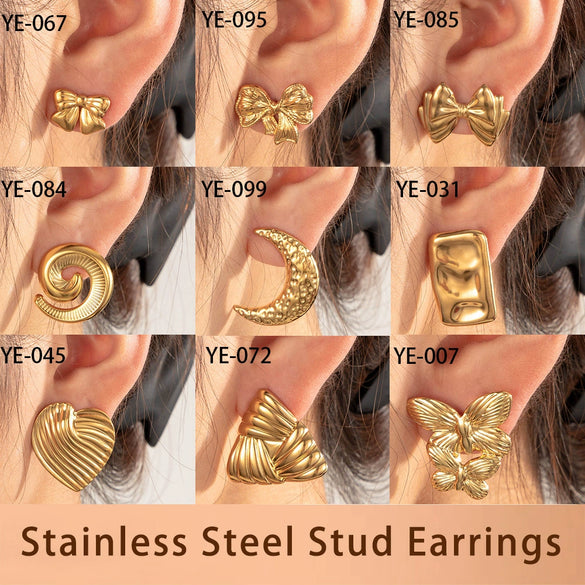 Titanium Steel Sweet Bow Heart Shape Light Luxury Earrings With Electroplating