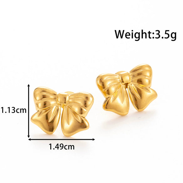 Titanium Steel Sweet Bow Heart Shape Light Luxury Earrings With Electroplating