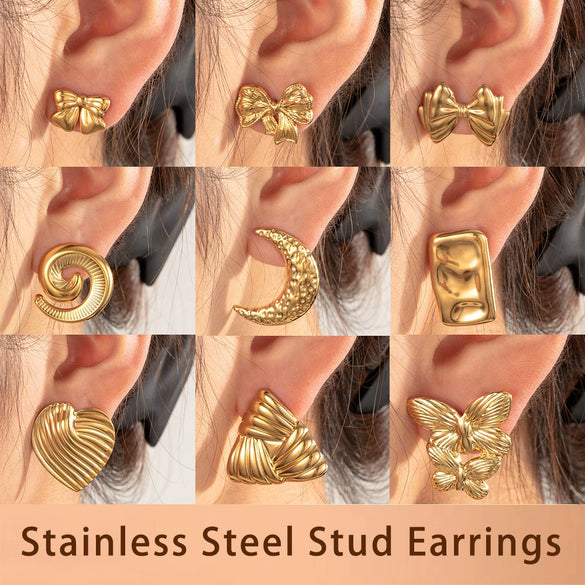 Titanium Steel Sweet Bow Heart Shape Light Luxury Earrings With Electroplating