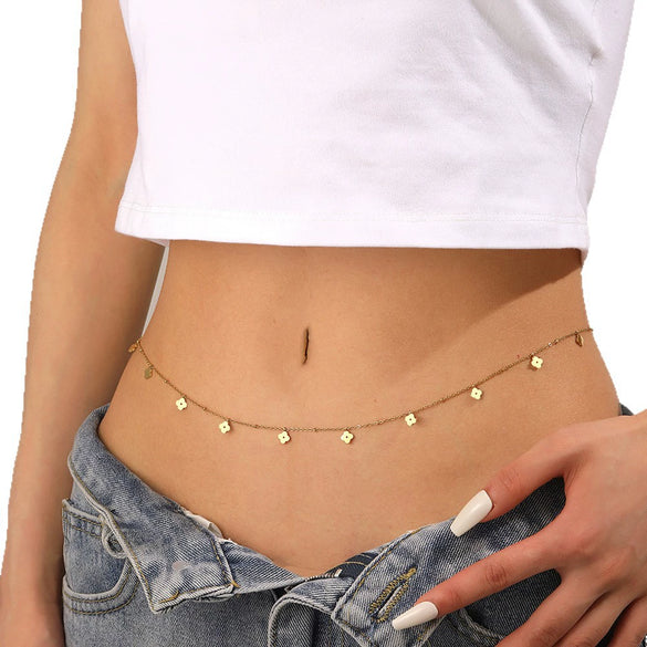 Titanium Steel Sweet Multiple Pendants Star And Moon Jewelry 18K Goldplated Waist Chain For Women
