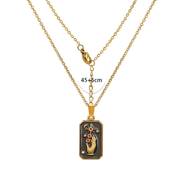 Titanium Steel Tarot Stereo Relief Pendant Necklace With Cartoon Characters Electroplating Design Unisex