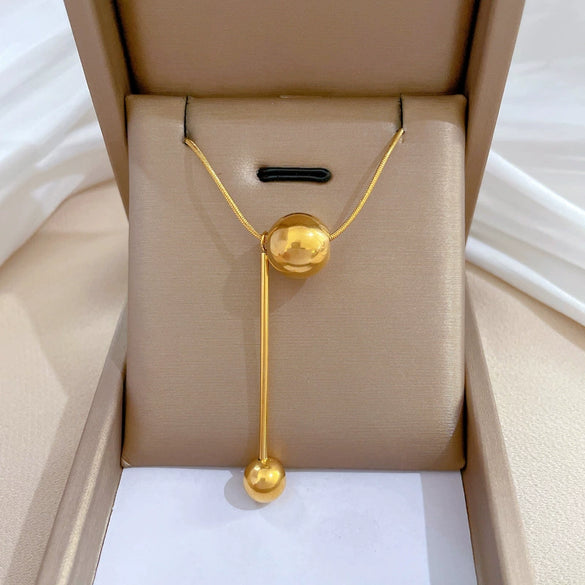 Titanium Steel Tassel Ball Flower Normcore Style Electroplated Geometric Necklace