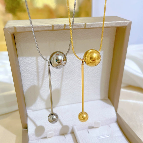 Titanium Steel Tassel Ball Flower Normcore Style Electroplated Geometric Necklace