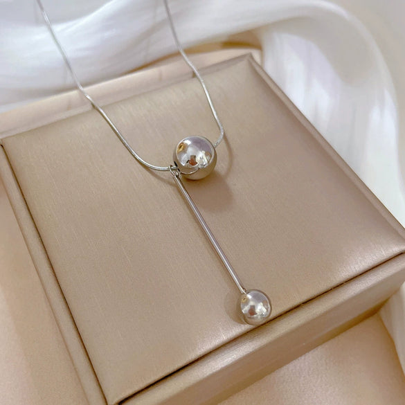 Titanium Steel Tassel Ball Flower Normcore Style Electroplated Geometric Necklace
