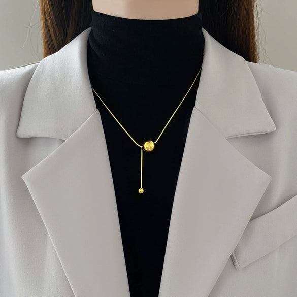 Titanium Steel Tassel Ball Flower Normcore Style Electroplated Geometric Necklace