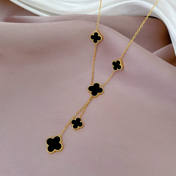Titanium Steel Tassel Four Leaf Flower Geometric Cartoon Style Electroplated Necklace Accessories