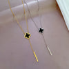Titanium Steel Tassel Lucky Grass Minimalist Style Real Gold Plated Necklace With Cartoon And Flower Patterns