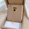Titanium Steel Tassel Lucky Grass Minimalist Style Real Gold Plated Necklace With Cartoon And Flower Patterns